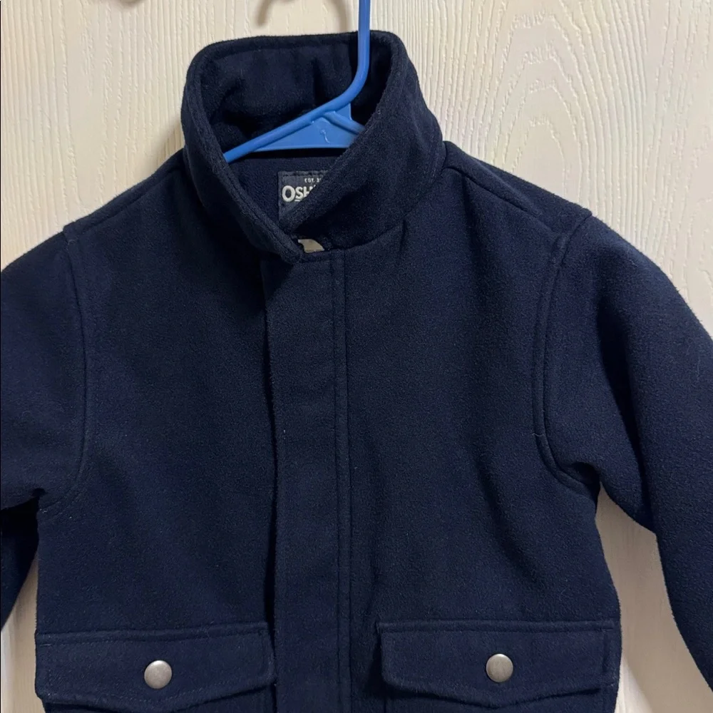 OshKosh B'gosh Navy Blue Fleece‎ Lined Boys Pea Coat Size 7 Full Zip Pockets